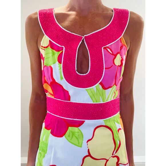 Vintage Lilly Pulitzer Maxi Dress Beaded Key Hole Pink Yellow Florals Size 8 JL - Picture 2 of 13